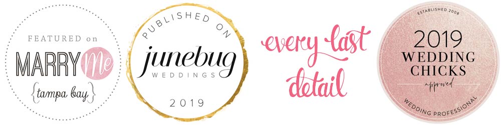 Featured on Mary Me tampa bay and published on junebug weddings 2019 and every last detail and 2019 wedding chicks approved